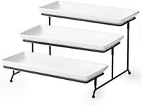 3 Tier Serving Stand Tiered Serving Stand with 3 Porcelain Serving Platters Trays for Dessert Server Display Collapsible Sturdier Metal Rack Large Size 14 inch