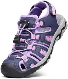 DREAM PAIRS Boys Girls Summer Outdoor Athletic Sport Sandals Walking Hiking Hook and Loop Adjustable Multicolor for Toddler/Little/Big Kids,Size 5 Big Kid,Purple/Light/Grey,160912-K