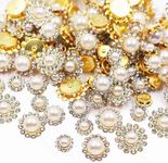 100pcs Sew on Pearls Rhinestones Crystal Gems Glass Sun Flower Jewelry with Gold Claw Mixed 8mm 10mm 12mm 14mm Sewing Flower Claw for Sewing Dress, Clothes, Shoes, Wedding Accessories(19 Pearl)