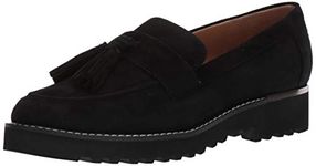Franco Sarto Womens Carolynn Lug Sole Loafer with Tassel Detail, Black Suede, 8.5