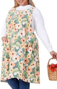 VIKIDEER Comfortable Huge Plus Size Aprons for Women Adjustable Cross Back Floral Cotton Linen Aprons, Balsamina
