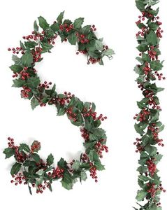 U'Artlines Total 12.4Ft Christmas Garland 2PCS Artificial Holiday Hanging Garlands Christmas Vine with Red Berries for Stairs Wall Fireplace Mantel Indoor Outdoor Decor