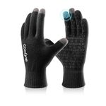 COOLJOB Winter Warm Gloves for Men and Women, Thermal Knitted Gloves with Touch Screen, Anti slip Silicone Dots for Jogging, Running, Driving, Cycling, Walking, Hiking, Medium, Black, 1 Pair M