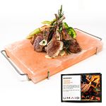 UMAID Natural Himalayan Salt Block Cooking Plate 12 X 8 X 1.5 for Cooking, Grilling, Cutting and Serving, Kosher and FDA Certified Food Grade Salt with Stainless Steel Tray Set with Recipe Book