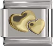 Double Heart in Gold 9mm Italian Style Charm Link - fits all Classic 9mm Italian Style Charm UK stock