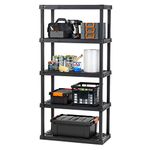 IRIS USA 5-Tier Heavy Duty Shelving Unit, 185cm Tall - 45kg per Shelf, Modular Garage Rack Storage Organizer for Home, Basement, Laundry & Utility Room, 45 D x 91 W x 185 H (cm) - Black