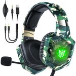 Gaming Headset with Microphone, Gaming Headphones Compatible for PS4 PS5 Xbox One PC with LED Lights, PlayStation Headset with Noise Reduction 7.1 Surround Sound Over-Ear and Wired 3.5mm Jack (Green)