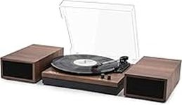 LP&NO.1 Vintage Record Player with Dual External Speakers,Wireless Turntable with RCA Output & Wireless Input,Walnut Wood