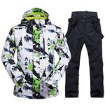 Men's Ski Jacket and Pants Set Winter Ski Suit Waterproof Windproof Snowsuits Outdoor Snowboarding Jacket Suit Green+Black-L