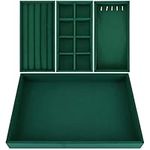 Belle Vous 4 Pack of Green Velvet Stackable Jewellery Organiser Storage Trays - 35.3 x 24.2cm/13.89 x 9.52 Inches - Drawer Display Boxes - Removable Sections for Necklaces, Rings, Bracelets & Earrings