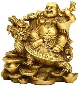 BRASSTAR 4.5”(H) Ruyi Laughing Buddha and Turtle-Wealth, Good Fortune, Health Buddha Statue for Home Office Decor PTZY062
