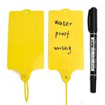 LeadSeals 100 Plastic Tags Shipping Tags Water Proof Tags for Labeling Shipping Labels Security Seals Writable Marker Ties Hanging Tags Storage Tag with One Marker Pen (Yellow)