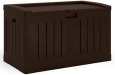 Suncast 50 Gallon Medium Capacity All Weather Construction Resin Outdoor Storage Deck Box with Bench Seat and Lid for Patio, Garden, or Pool, Java