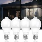 Motion Sensor Light Bulbs Outdoor, 9W (60 Watt Equivalent) 800LM, 4-Pack A19 Security LED Bulb 5000K Daylight White, E26 Motion Activated LED Bulb, for Front Door Porch Garage Basement Hallway