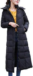 chouyatou Women's Winter Over Knee Removable Hooded Maxi Long Puffer Down Coat, Black, Large