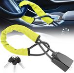 Autobizarre Anti-Theft Heavy Duty Security Adjustable Steering Wheel Lock With Seat Belt Lock Universal for All Cars (Yellow)