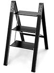 Soctone 3 Step Ladder, Folding Aluminum Step Stool with Anti-Slip Wide Pedal, Lightweight and Portable Ladder Bearing 330lbs Capacity for Home, Kitchen and Office, Black