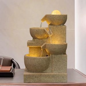 Desktop Tabletop Water Fountain with LED Lights, Zen Style Relaxing Waterfall for Office and Home Decor, Sandstone Finish (Large)