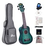 Winzz Kids Adults Ukulele Soprano Beginner Kit, 21 Inches Ukulele Set Blue-green with 8 Accessories, Unique Color Design