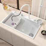 COOTER 30'' x 18'' x 9'' 304 Grade White Kitchen Sink with ANTI SCRATCH HONEYCOMB DESIGN Integrated Waterfall and Pull-down Faucet Set Stainless Steel Sink with Drain Baskets and Cup washer.