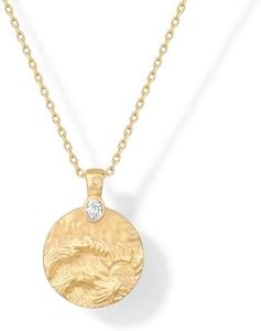 PAVOI 14K Yellow Gold Plated Engraved Hammered Coin Pendant Necklace for Women | Wave Bohemian Pendant Adjustable Chain Necklaces | Inspirational Secret Phrases Find your Calm