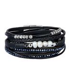 AZORA Leather Wrap Bracelets for Women Goldplated Metal Crescent Cuff Bracelet with Magnetic Buckle Casual Bohemian Wrist Bangle Jewelry Gift for Ladies Sister Mum, 15.6 inches, Leather