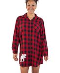 Moose Plaid Women's Flannel Button Down by LazyOne | Cute Animal Nightgowns for Ladies (L/XL)