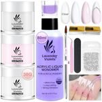 LAVENDER VIOLETS Acrylic Nail Kit - 30g Clear, White, Pink Acrylic Powder and 80ml Acrylic Liquid Set with Brush, Nail Forms, and Tools for Beginners