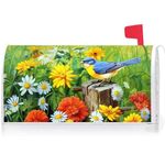 Texupday Daisy Floral Bird Decoration Mailbox Cover with Magnetic Strip Spring Summer Flower Blooms Mailbox Wraps Post Letter Box Cover Standard Size 21" X 18" for Garden Outdoor Yard Decor