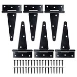 Yaegoo 6PCS T Strap Heavy Duty Shed Door Hinges, Barn Door Gate T Hinges Black Wrought Hardware Iron Rustproof with Mounting Screws (6 inch)