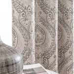 JINCHAN Linen Textured Curtains for Bedroom Damask Printed Drapes Vintage Linen Look Medallion Curtain Panels Window Treatments Room Darkening for Living Room Patio Door 2 Panels 84 Inches Long Grey