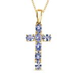 TJC Tanzanite Cross Necklace with Lobster Clasp in 18ct Yellow Gold Plated 925 Sterling Silver Size 20 Inches for Girlfriend Wife Mother Blue Coloured December Birthstone Metal Wt. 3.05 Grams