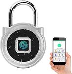 eLinkSmart Gym Locker Padlock, Fingerprint or Remote Authorized Unlock, Unlock Record, Schedule, IP65 Waterproof, Security Keyless Smart Lock for School/Gym Locker, Backpack, Garden Cupboard, Silver