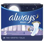 Always Maxi Overnight Extra Heavy Flow With Wings, Unscented Pads 20 Count (Pack of 2)