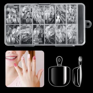 krofaue Kids Short Fake Nails with Handle - 240Pcs Soft Gel Press on Nails for Girls & Children for Easy DIY Clear Nail Tips Art, 12 Sizes Fingernail Decoration
