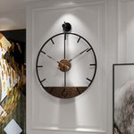 DAYDAYART Modern Wood Walnut Dial Wall Clock, Large Simple Wall Decor Metal Frame Silent Non Ticking Clock for Living Room Decor, Kitchen, Bedroom, Study Decoration, Handmade Home Gift Idea, 18.5 in