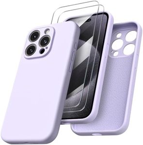 ORNARTO Cover per iPhone 15 pro Silicone 6.1 Pollici, con 2 Pellicola Vetro Temperato, Morbido Silicone Liquido Protezione, Antiurto Ultra-Sottile Protezione Custodia iPhone 15 pro-Lilla Pastello
