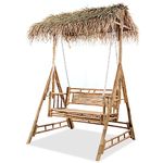 vidaXL 2-Seater Swing Bench with Palm Leaves, Porch Swing for Outdoor Balcony Patio Terrace, Hanging Garden Bench, Hammock, Bamboo