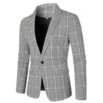 Mens Plaid Blazer Jacket Lightweight Herringbone Tweed Blazer Wool Blend Suit Jackets Fashion Sport Coat(Black,L)