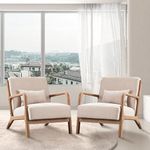 ANJHOME Mid Century Modern Accent Chairs Set of 2, Single Fabric Lounge Reading Armchair with Solid Wood Frame, Easy Assembly Arm Chairs for Living Room Beige 2