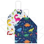 HOTUT 2 Pcs Kids Aprons, Cartoon Style Adjustable Child Chef Aprons, Dinosaur Print Children's Apron for Kids Toddler Painting Baking Artist (White+Blue)