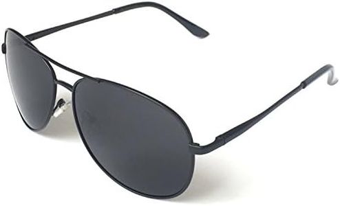 J+S Premium Military Style Classic Aviator Sunglasses, Polarized, 100% UV Protection (Large Frame - Black Frame/Black Lens)