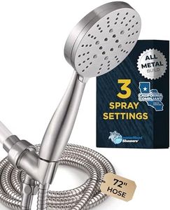 HammerHead Showers® ALL METAL 3-Spray Handheld Shower Head with Long Hose and Holder - BRUSHED NICKEL - WIDE, MASSAGE, and MIST Sprays - 1.8 GPM Low Flow Handheld Showerhead - Water Saving Shower Head