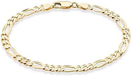 MiaBella Solid 18K Gold Over Sterling Silver Italian 5mm Diamond-Cut Figaro Chain Bracelet for Women Men, 6.5”, 7”, 7.5”, 8", 9" 925 Italy (7)