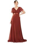 Ever-Pretty Women's Double V-Neck Short Flutter Sleeves Empire Waist Elegant Chiffon Long Evening Dresses VE-Vermilion 10UK