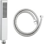 Ownace High Pressure Chrome Brass Shower Head with 59 Inch Hose Set Single Function Square Hand Shower Head Silicone Water Outlet for Bathroom