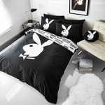 Playboy Classic Bunny Reversible Double Duvet Cover Set with Pillowcases Black/White