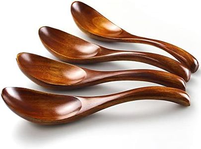 AOOSY Wooden Spoon, 4 Piece Japanese Style Round Handmade Nanmu Wood Soup Short Handle Kids Rice Dessert Cooking Spoon for Kitchen Dinner Tableware Set