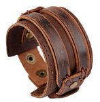 Hamoery Men Leather Bracelet Punk Braided Rope Alloy Bracelet Bangle Wristband(Brown3)