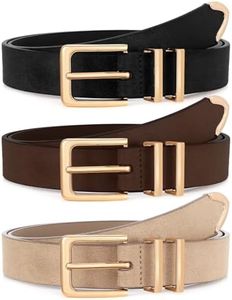 XZQTIVE 3 Pack Women Belts For Jeans Dresses Pants Ladies Leather Waist Belt with Gold Buckle